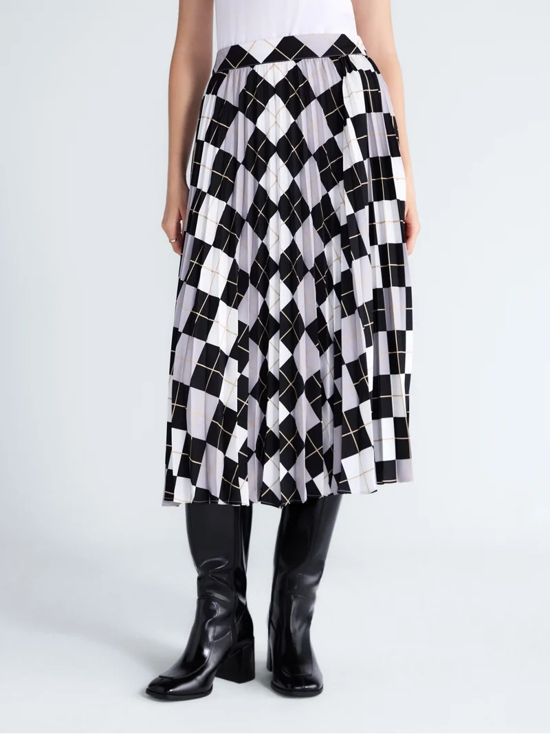 Free Assembly Women's and Women's Plus Sunburst Pleat Argyle Maxi Skirt, Sizes XS-4X | Walmart (US)