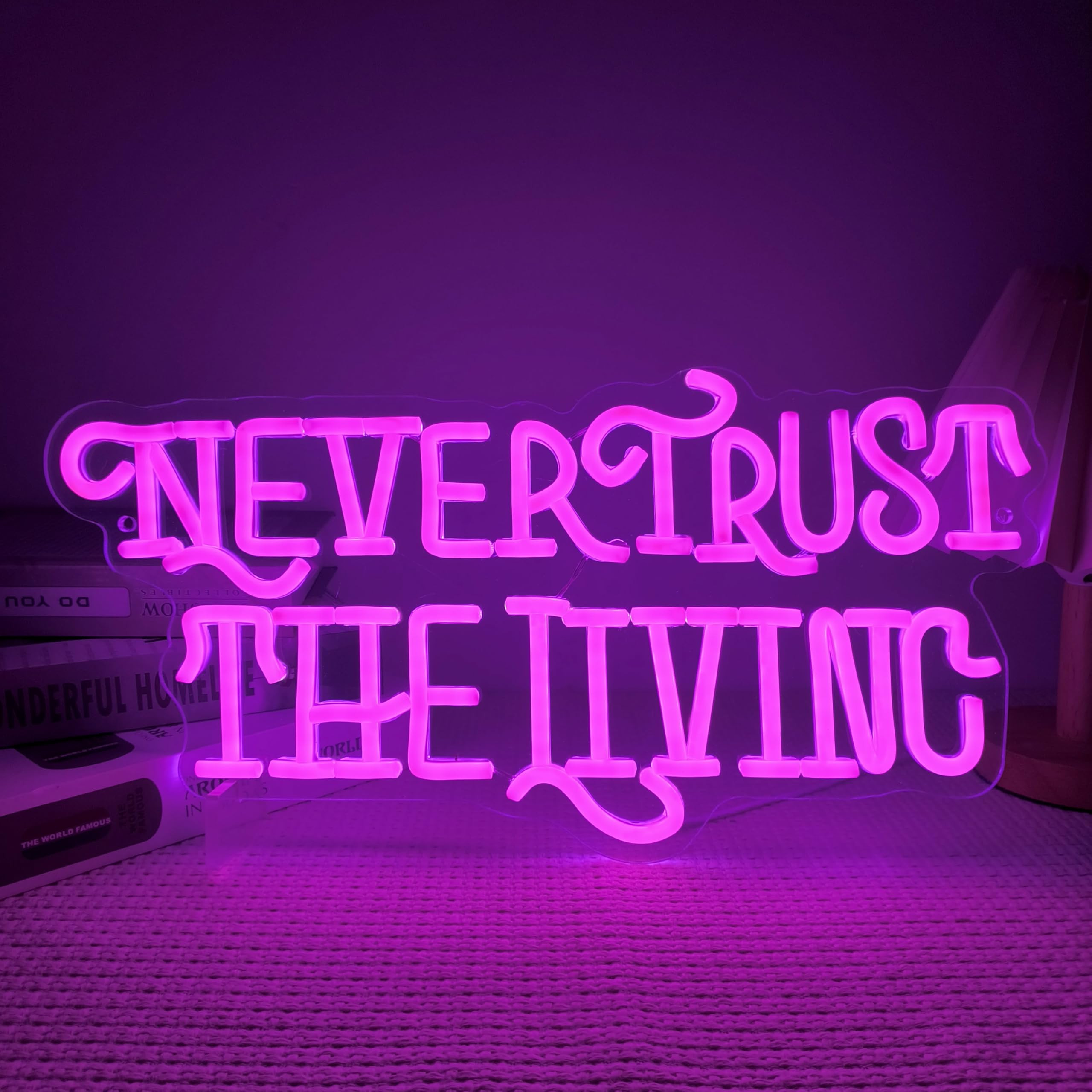 Never Trust The Living Neon Sign Mysterious Purple LED Light for Room Wall Decor Halloween Party ... | Amazon (US)
