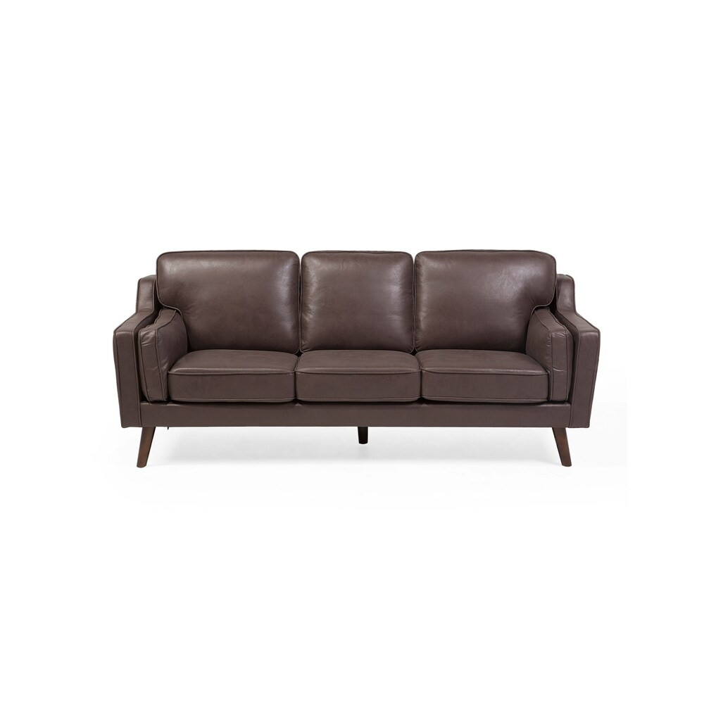3 Seater Sofa Faux Leather Brown LOKKA (Square Arms - Assembly Required - Cushion Back - Brown - Bro | Bed Bath & Beyond