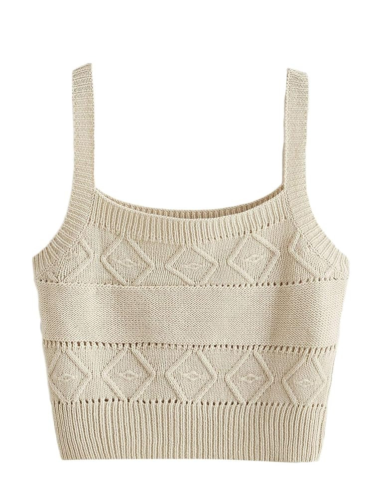 SweatyRocks Women's Sleeveless Solid Knit Straps Crop Tank Tops | Amazon (US)