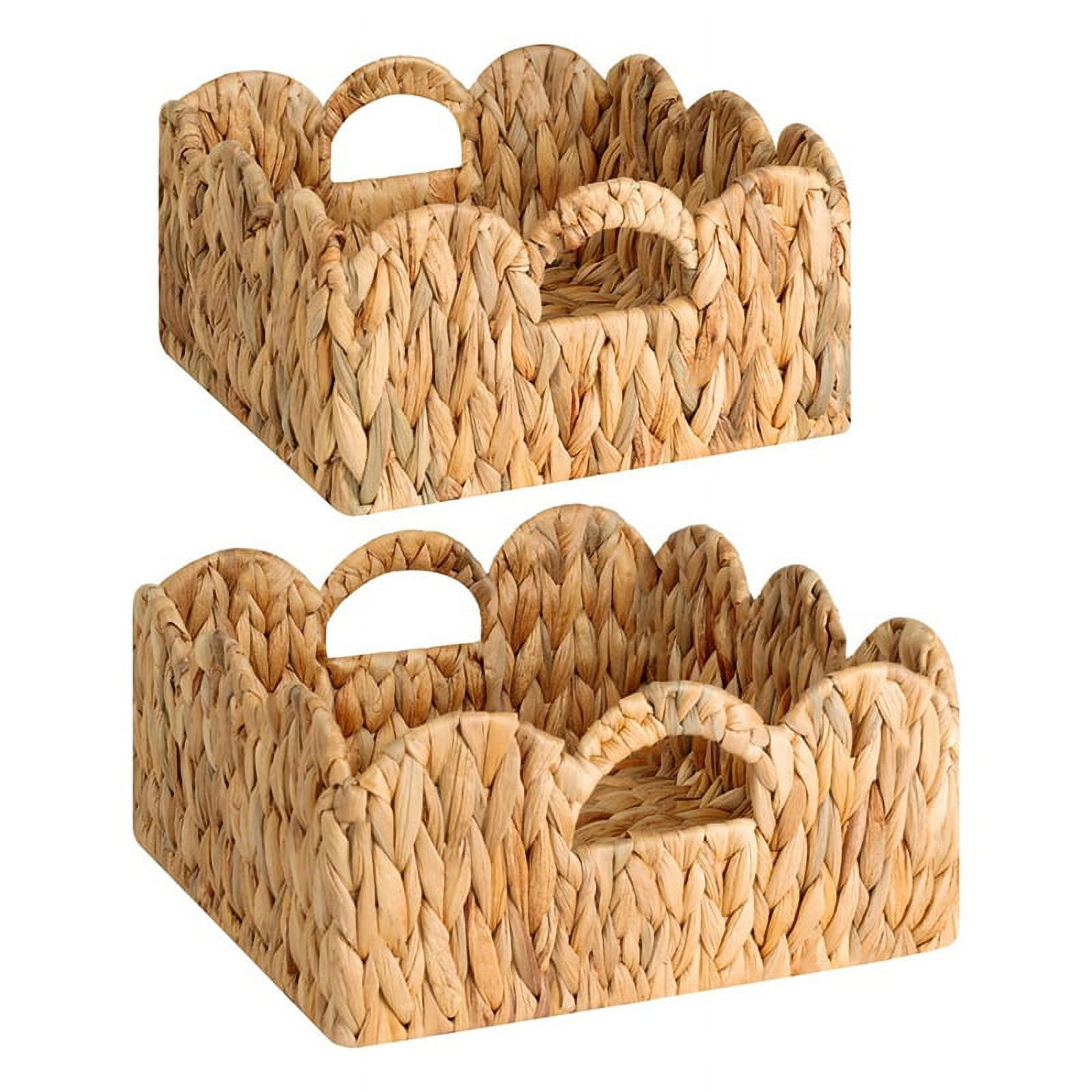 Qtmnekly Scalloped Wicker Basket, Nursery Basket with Handles, Woven Rattan Baskets for Organizin... | Walmart (US)