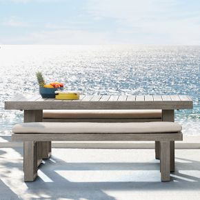 Portside Wood Outdoor Dining Table (76.5") & Benches Set | West Elm (US)