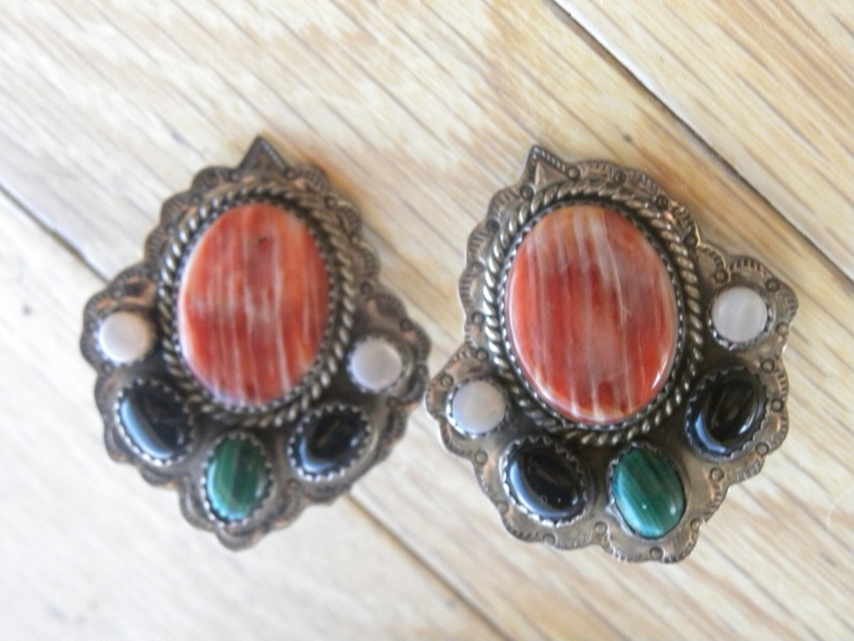 RED SPINY OYSTER, MULTISTONE, STERLING SILVER CLIP ON EARRINGS 1-1/2" | eBay US