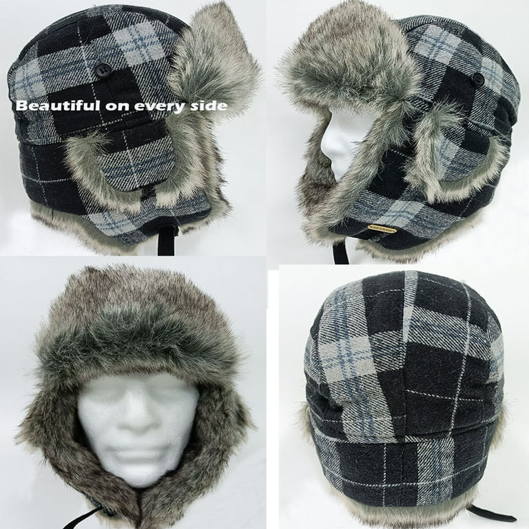 HEYANN Winter Trapper hat,Russian Ushanka Plaid Faux Fur Fuzzy for Men Women with Ear Flaps Eskim... | Walmart (US)