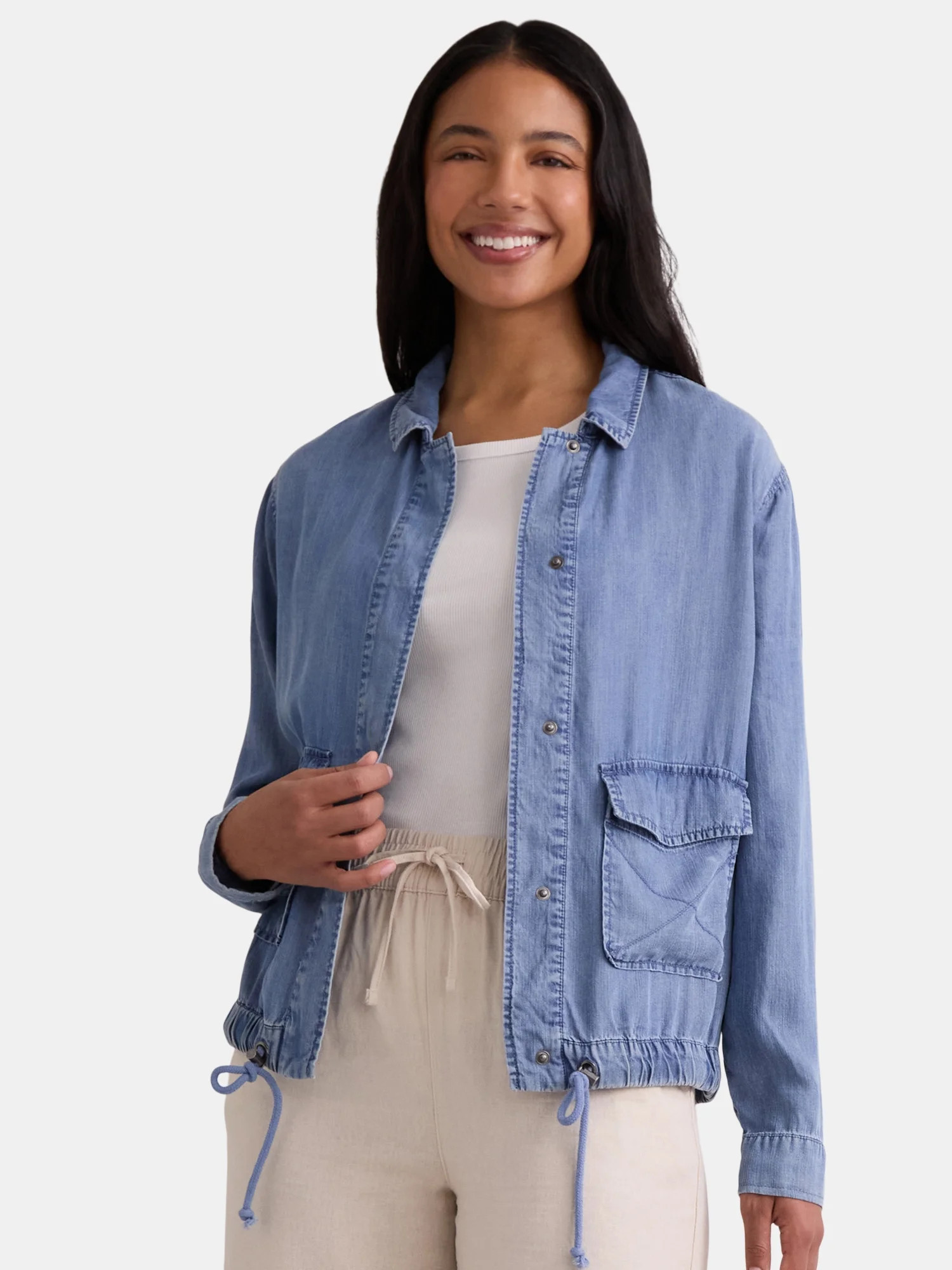 Time and Tru Women's Chambray Utility Jacket, Sizes XS-XXXL - Walmart.com | Walmart (US)