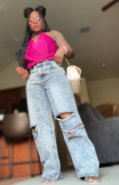 Girls night out with a pink halter and distressed baggy jeans

#LTKFind #LTKstyletip