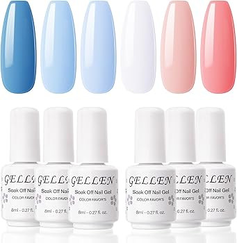Gellen Gel Nail Polish Set - 6PCS Blue Summer Gel Polish Set, White Orange Soak Off Nail Polish K... | Amazon (US)