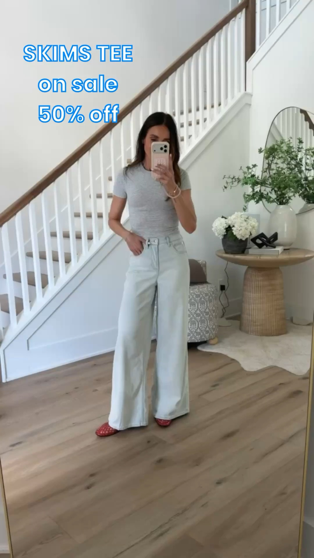 Skims tee on sale 50% off. New jeans from Spanx discount code ANNAMXSPANX.

casual chic outfit, wide leg pants outfit, light wash denim, everyday basics, neutral outfit ideas, effortless summer style, casual work outfit, minimalist fashion, elevated casual look, spring summer wardrobe

#LTKootd #LTKOver40 #LTKSaleAlert