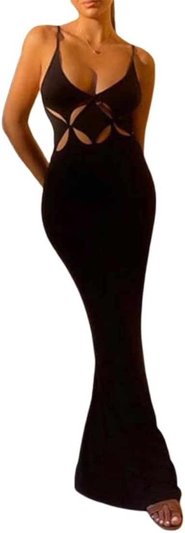 Sexy Sleeveless Cut Out Maxi Dress Slim Fit Split Long Dress Backless Halter Bodycon Midi Dress N... | Amazon (US)
