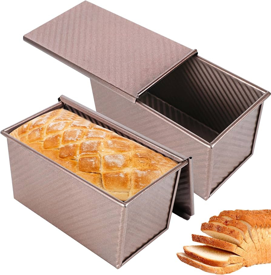 2pack Pullman Bread Pans with Lid, 1LB Capacity, Aluminized Steel Bread Loaf Pan, Non-Stick, Easy... | Amazon (US)