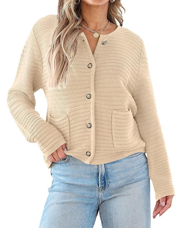 LILLUSORY Cropped Cardigan Sweaters for Women Trendy 2023 Fall with Pockets Lightweight Open Fron... | Amazon (US)