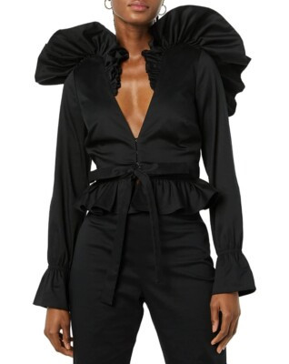 Making the Cut Season 3 Episode 1 Ruffle Long Sleeve Blouse Black - Small | eBay US