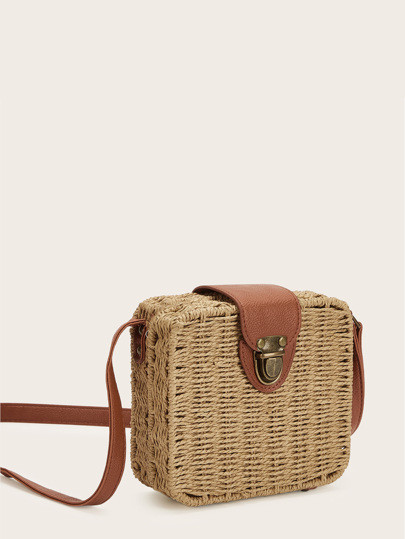 Straw Detail Square Crossbody Bag | SHEIN