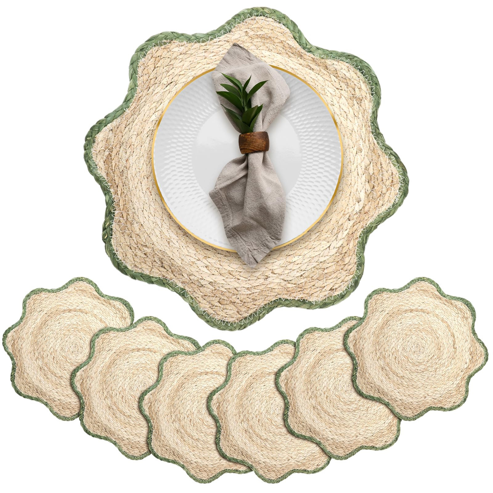 6 Pcs Woven Placemats 15 Inch Handwoven Placemats Straw Braided Boho Rattan Chargers for Dinner P... | Amazon (US)