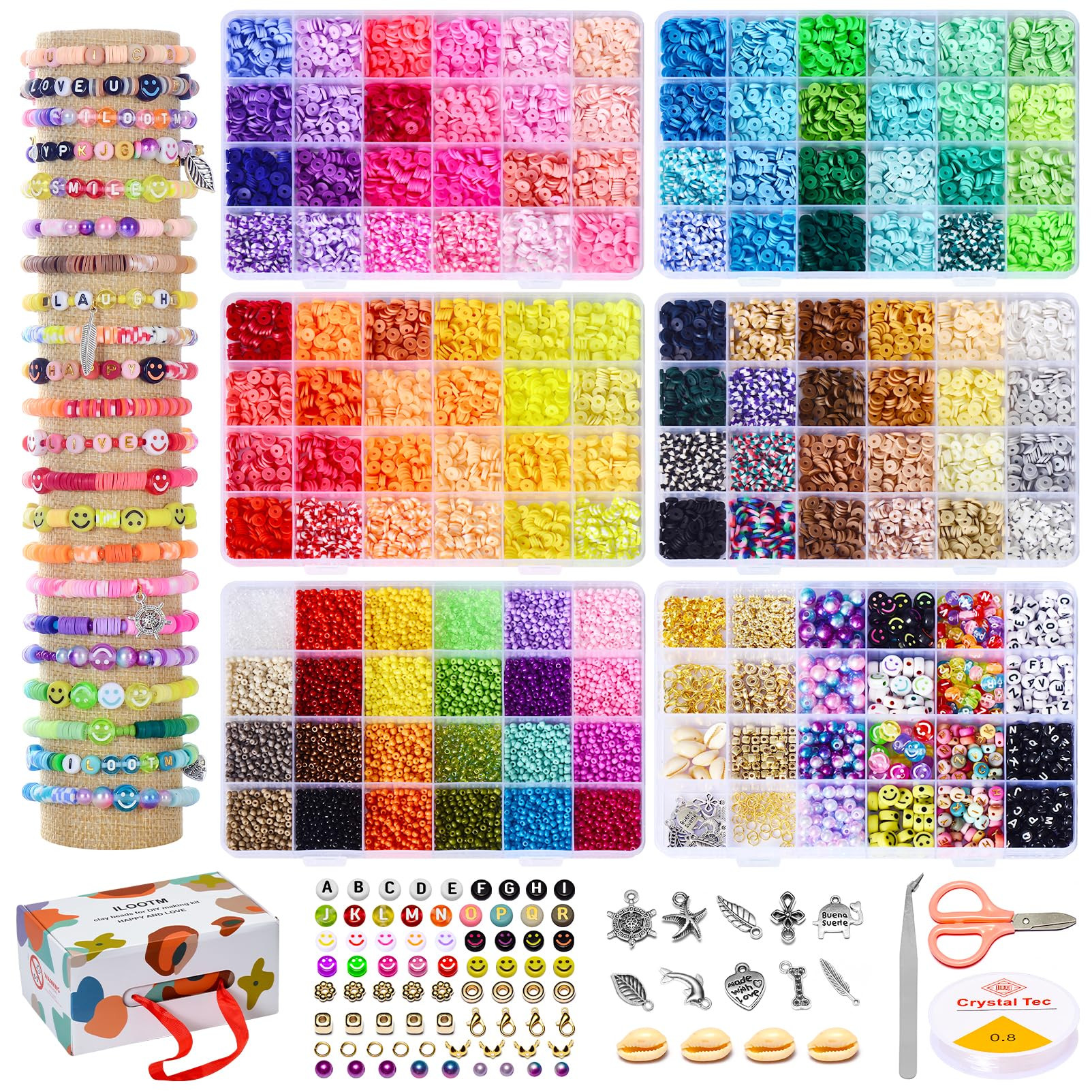 Ilootm Friendship Bracelet Kit, 16800pcs, 96 Colors Polymer Clay & Glass Seed Beads, DIY Jewelry ... | Amazon (CA)