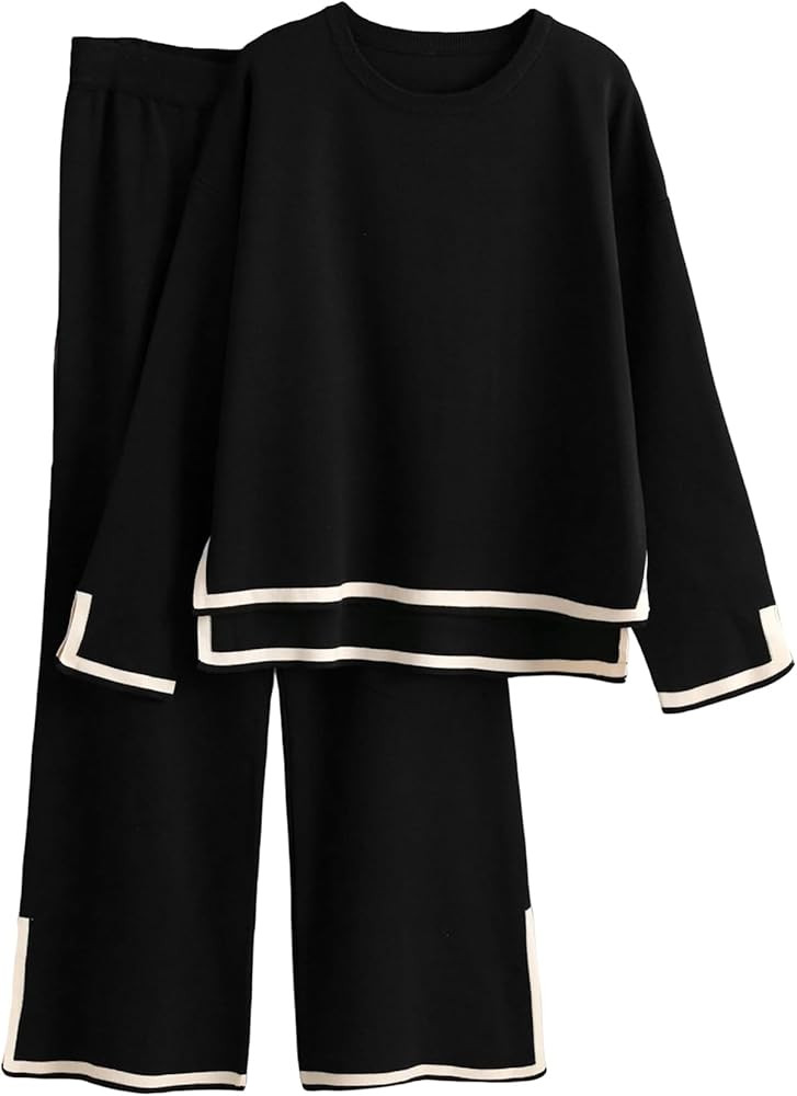 Yimoon Womens Knit 2 Piece Outfits Sweater Sets Long Sleeve Pullover Tops Wide Leg Pants Casual M... | Amazon (US)