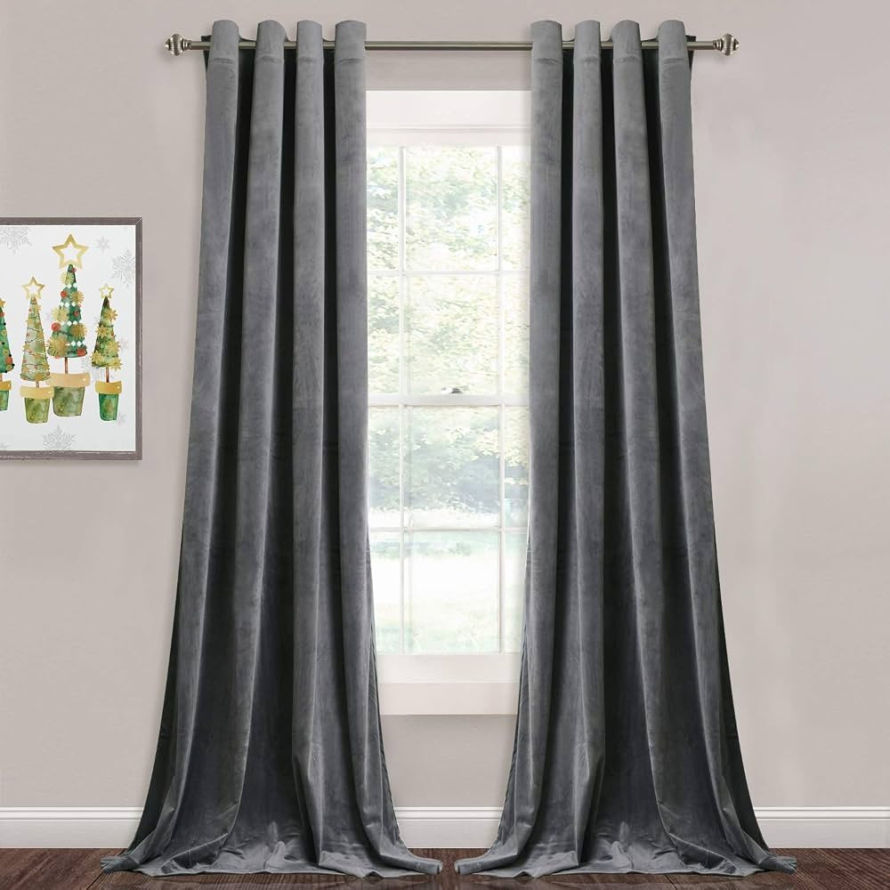 Amazon.com: StangH Grey Velvet Curtains for Living Room 96 inches Long Light Blocking Velvet Curt... | Amazon (US)