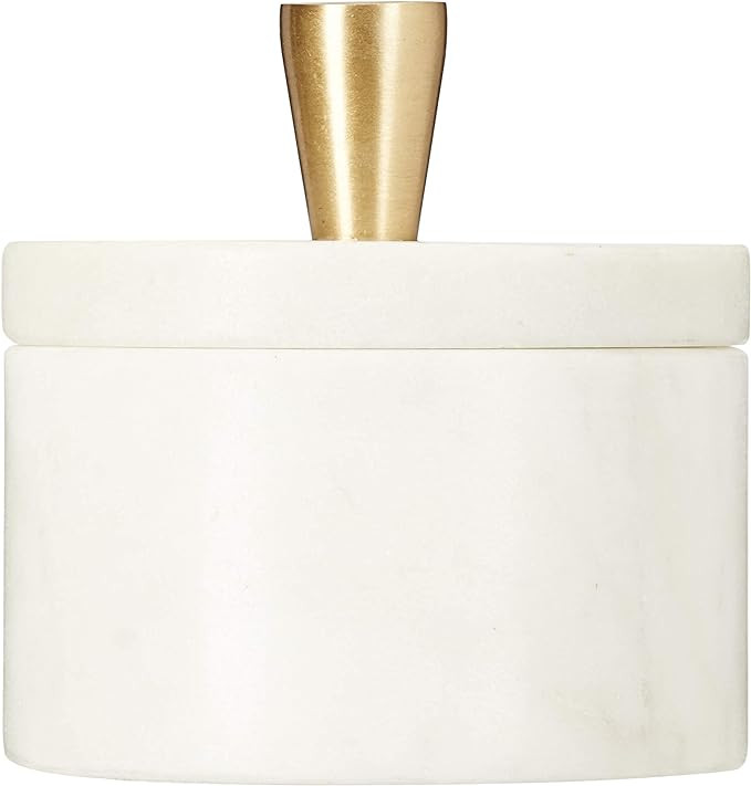 Queenza White Marble Salt Cellar with Lid and Brass Knob, 3 Inch Salt Box | Amazon (US)