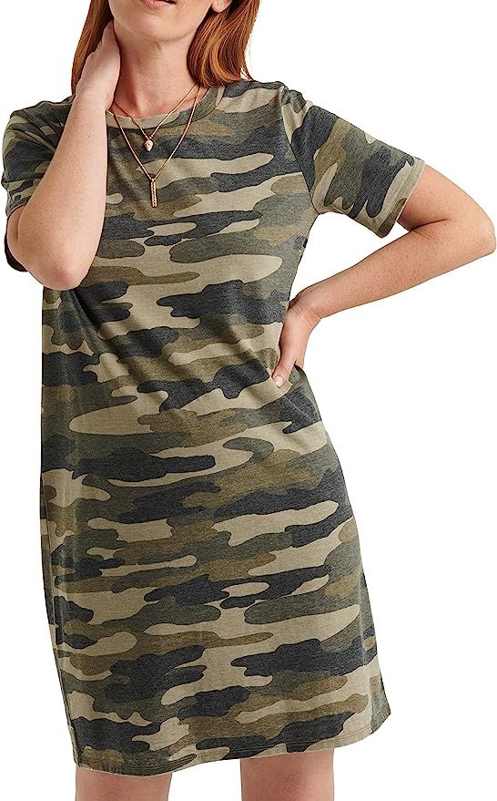 Lucky Brand Women's Short Sleeve Crew Neck Camo Summer Tee Dress | Amazon (US)
