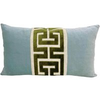 Aqua Mist Velvet Lumbar Pillow Cover With Large Green Greek Key Trim | Etsy (US)