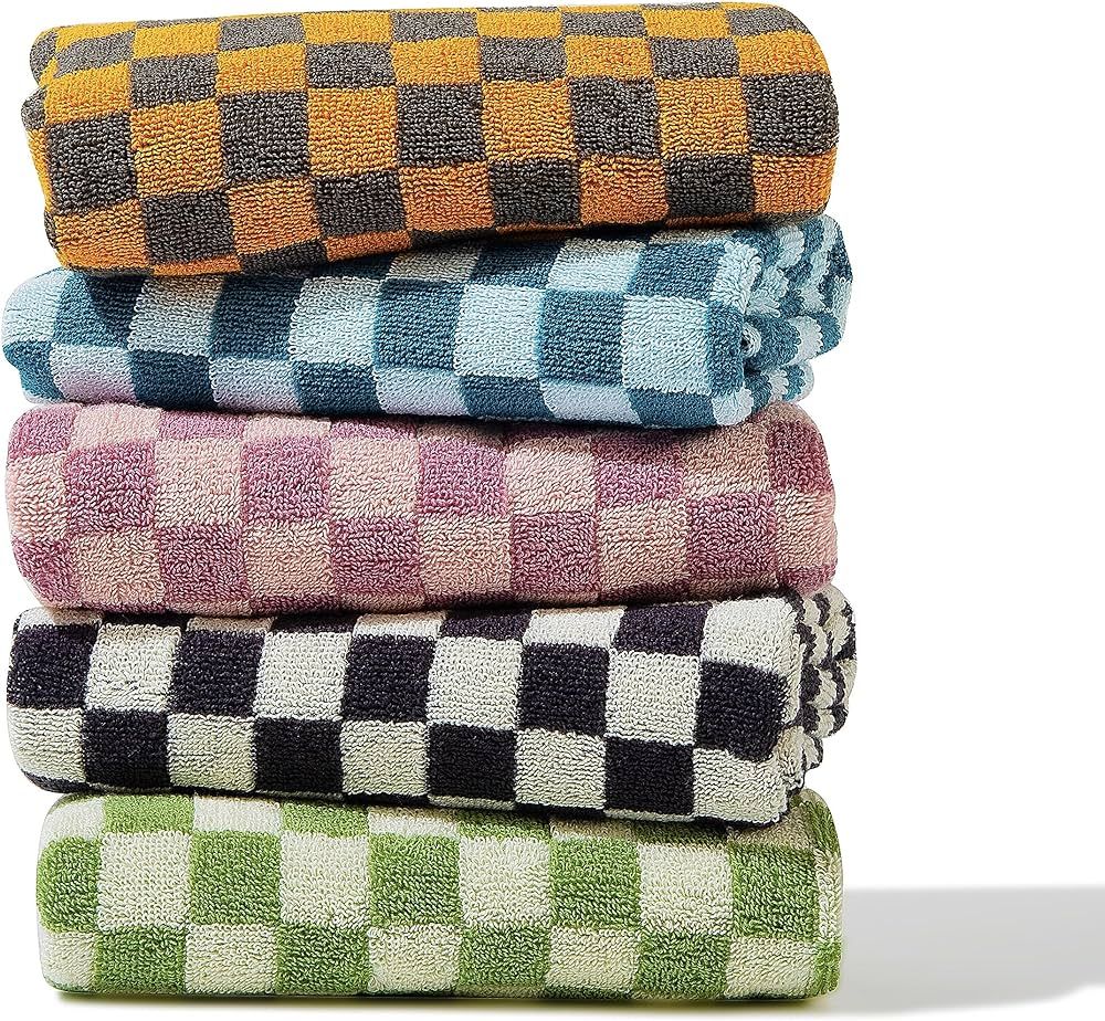 Luxurious Checkered Cotton Hand Towels Set of 5 - Soft, Absorbent, and Decorative Checkered Desig... | Amazon (US)