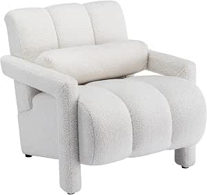 LOULENS Lamb Wool Accent Chairs, Modern Upholstered Single Lounge Armchair with Pillow, Comfy Ted... | Amazon (US)