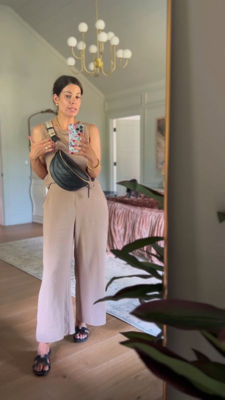 Love this 2 piece linen blend Amazon set! Paired with black bumbag and Hermes inspired sandals that are finally back in stock! 

#LTKItBag #LTKOver40 #LTKVideo