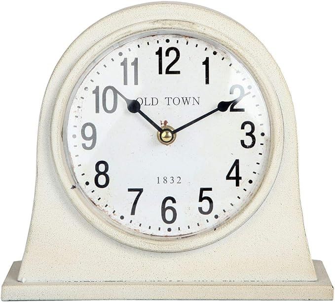 Lily's Home Antique Inspired Farmhouse Desk Or Mantel Clock, Battery Powered, Metal Body, Ivory | Amazon (US)