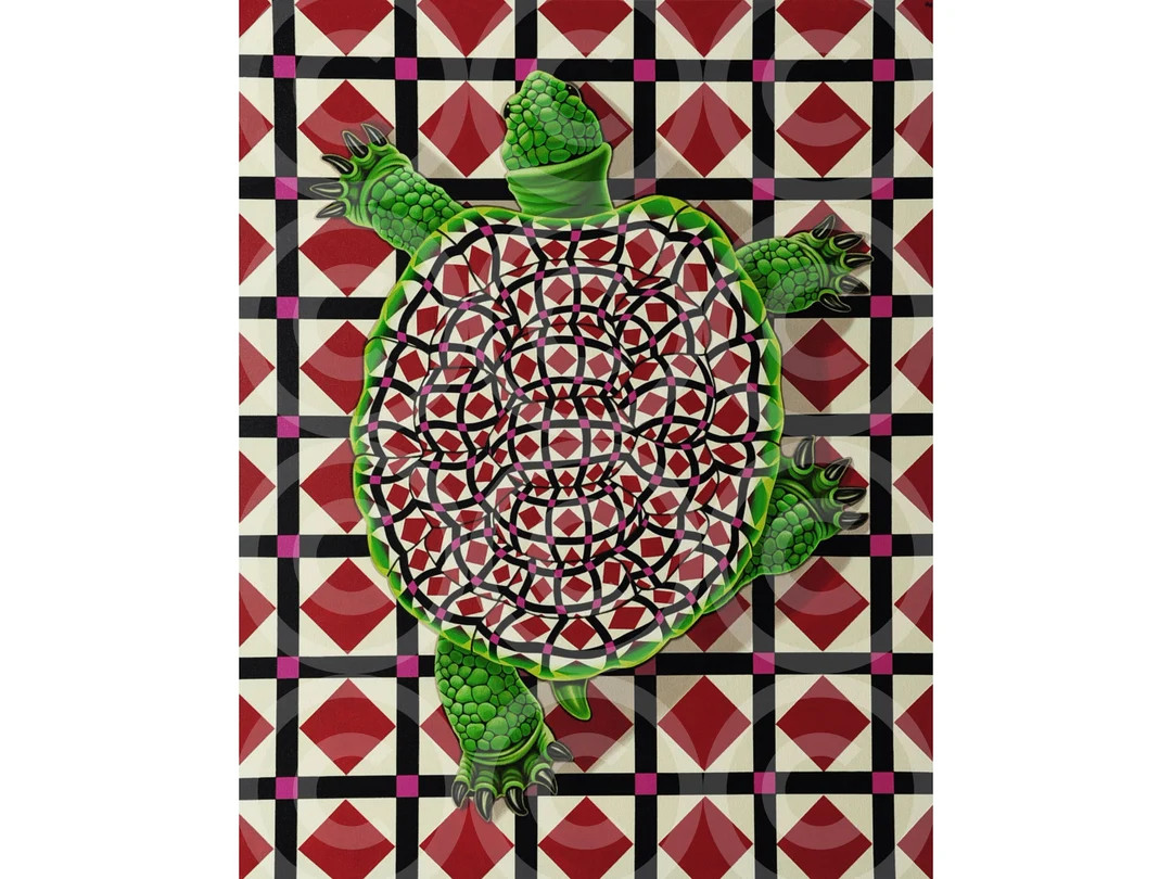 Patterned Turtle Original Oil Painting on Stretched Canvas With Wooden Frame, Surreal Animal Wall... | Etsy (US)
