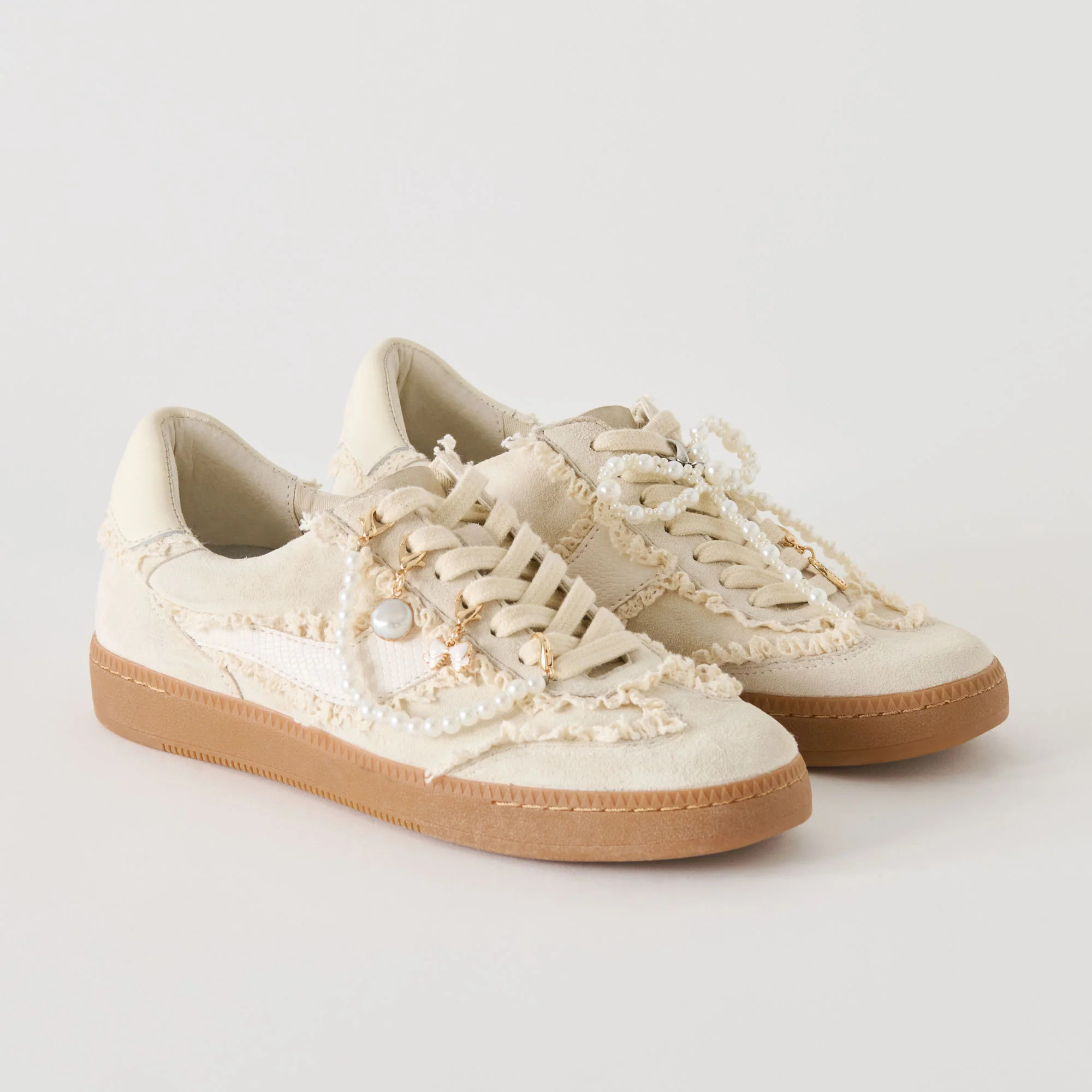 Notice Lace Sneakers Ivory Suede + Pearl Charm Bundle | DolceVita.com