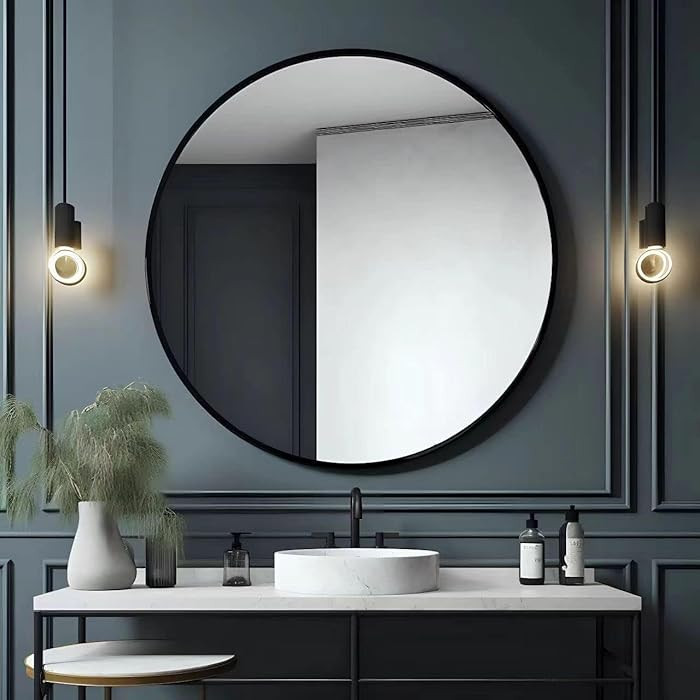 USHOWER Bathroom Mirrors for Over Sink, 36 Inch Circle Mirror with Metal Frame, Black Wall Mirror... | Amazon (US)