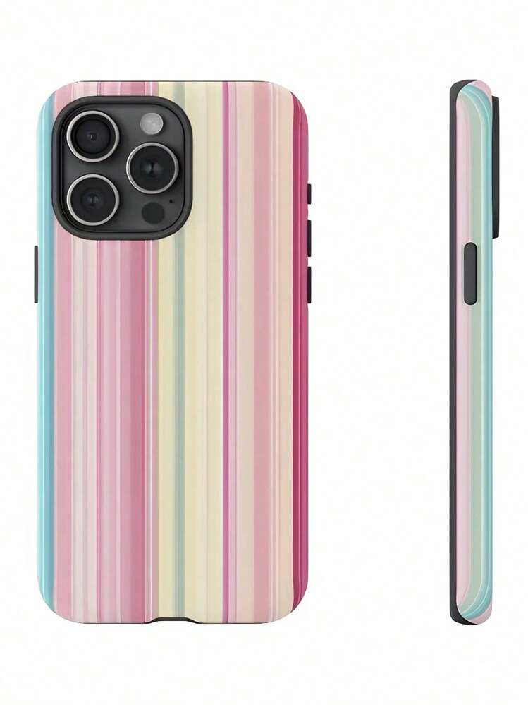 Pink, Blue And Yellow Vertical Stripes Two-In-One Matte Texture Phone Case Suitable For Compatible With Iphone17,16, 15, 14, 13, 12, 11, PRO MAX,PLUS,AIR,X,XS,As Well As , Galaxy S21/22/23/24/25 Ultra/FE+,NOTE20 Ultra,A71/56/55/54/53/52/36/34/26/25/23/16/15/14/13/06 | SHEIN