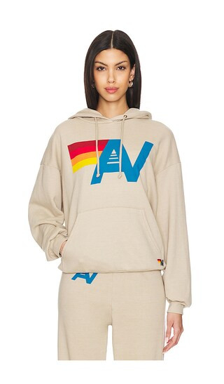 Aviator Nation Logo Pullover Relaxed Hoodie in Cream. - size S (also in L) | Revolve Clothing (Global)