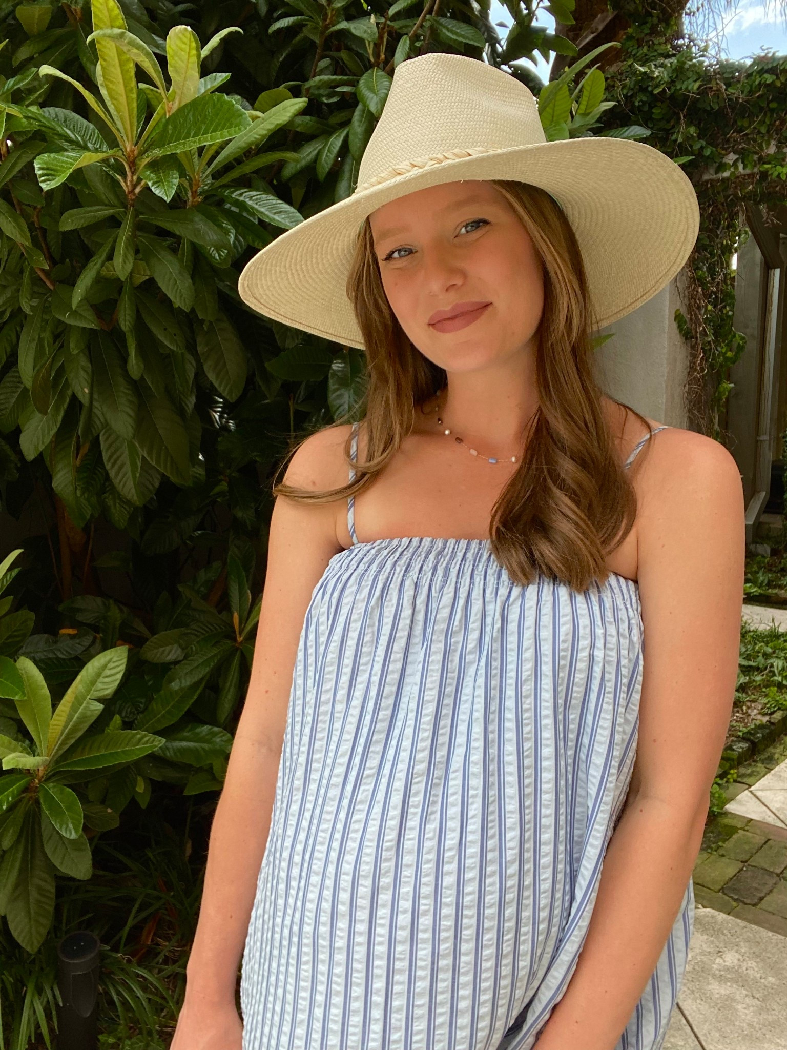 The most beautiful hat, hat tote and silk scarf from Sissy Light😍 the BEST quality!!! This blue stripe dress from Social Threads has been SO comfortable while pregnant. Loose fitting for the bump🤰🏼I’ve worn it as a swimsuit coverup, but can definitely be worn day-to-day🤍

Coastal style, summer style, summer outfit, beach outfit, beach style, Charleston, New England, east coast, 30A, beach coverup, social threads, Sunhat, classic, timeless, preppy, 

#LTKFindsUnder100 #LTKStyleTip #LTKSummerEdit