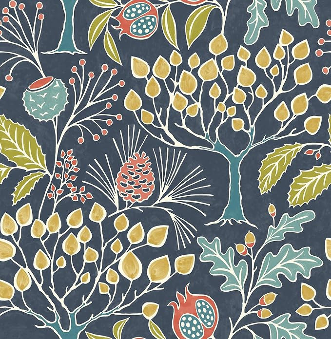 NuWallpaper NU3038 Groovy Garden Navy Peel & Stick Wallpaper | Amazon (US)