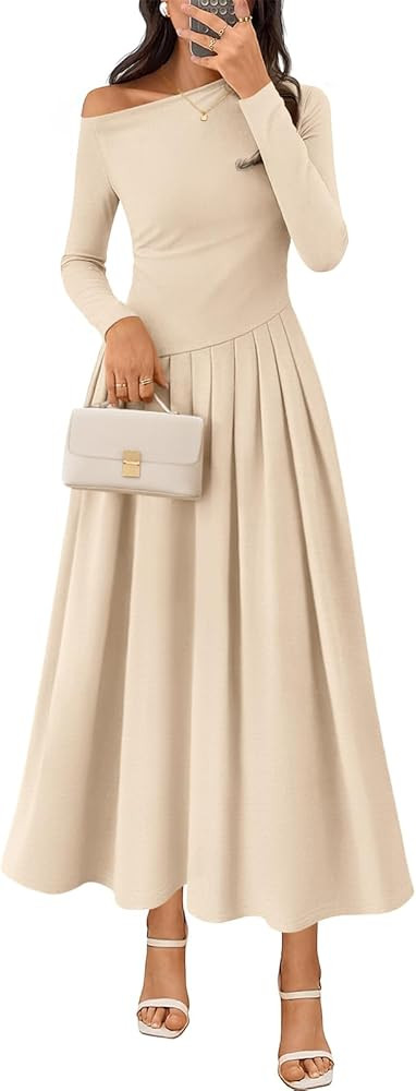 MEROKEETY Women's Fall Long Sleeve Wedding Guest Dresses 2025 One Shoulder Elegant Formal Pleated... | Amazon (US)