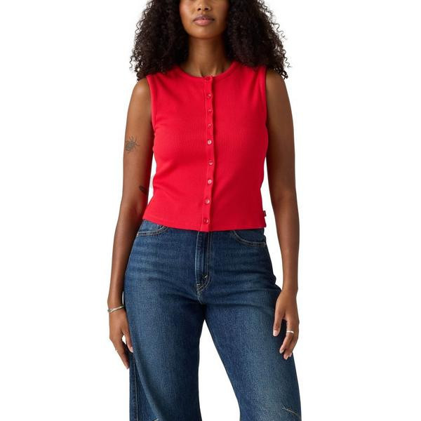 Women's Levi's Rory Button-Up Crew Neck Tank Top Medium True Red | Scheels Sports