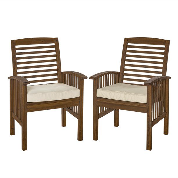 Manor Park Outdoor Wood Patio Chairs with Cushions (Set of 2), Dark Brown | Walmart (US)