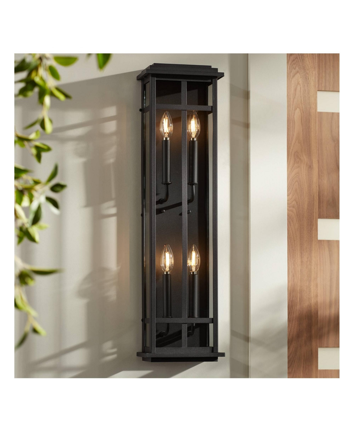 Possini Euro Design Metrix 30" High Farmhouse Rustic Modern Rectangular Outdoor Wall Light Fixture Mount Porch House Exterior Outside 4-Light Edison B | Macy's