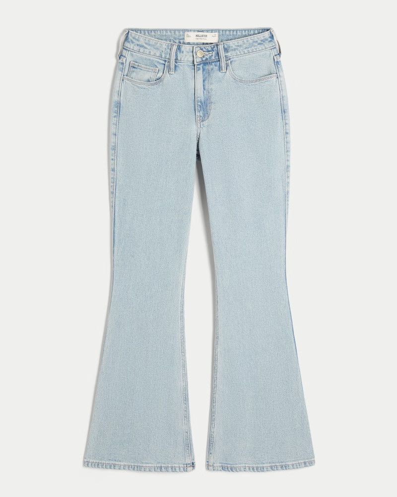 High-Rise Light Wash Heart Embroidered Flare Jeans | Hollister (US)