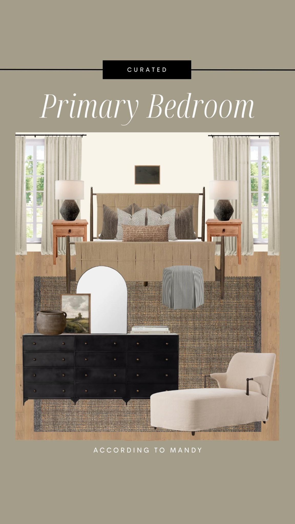 Curated Primary Bedroom 

master bedroom inspo, primary bedroom inspo, amber interiors, mood board, design board, bedroom design, master bedroom design, woven bed frame, earthy master bedroom, vintage look master bedroom, organic master bedroom 

#LTKHome #LTKSeasonal #LTKStyleTip
