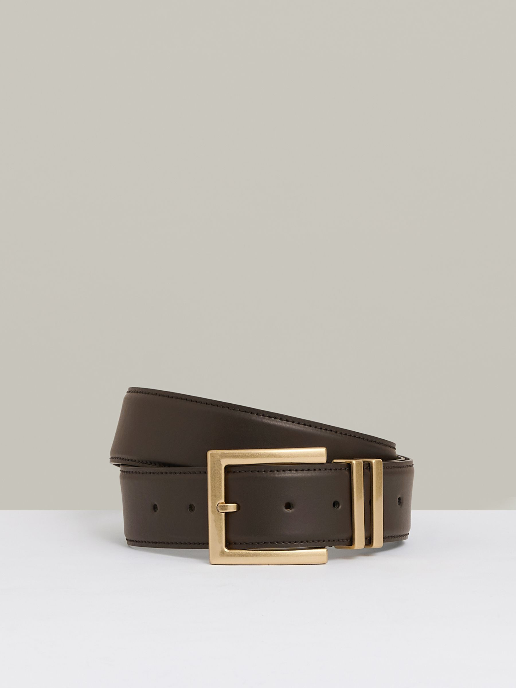 Leather Square Buckle Belt in Chocolate | Reiss UK