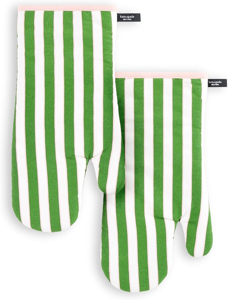 Kate Spade New York Botanical Stripe Oven Mitt 2-Pack Set, 7" x 13", Green/Pink | Amazon (US)