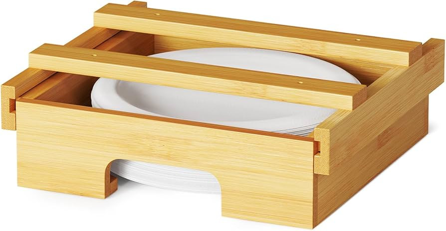 SpaceAid 8.5-inch Paper Plate Dispenser, Under Cabinet Bamboo Plates Holder, Kitchen Counter Vert... | Amazon (US)