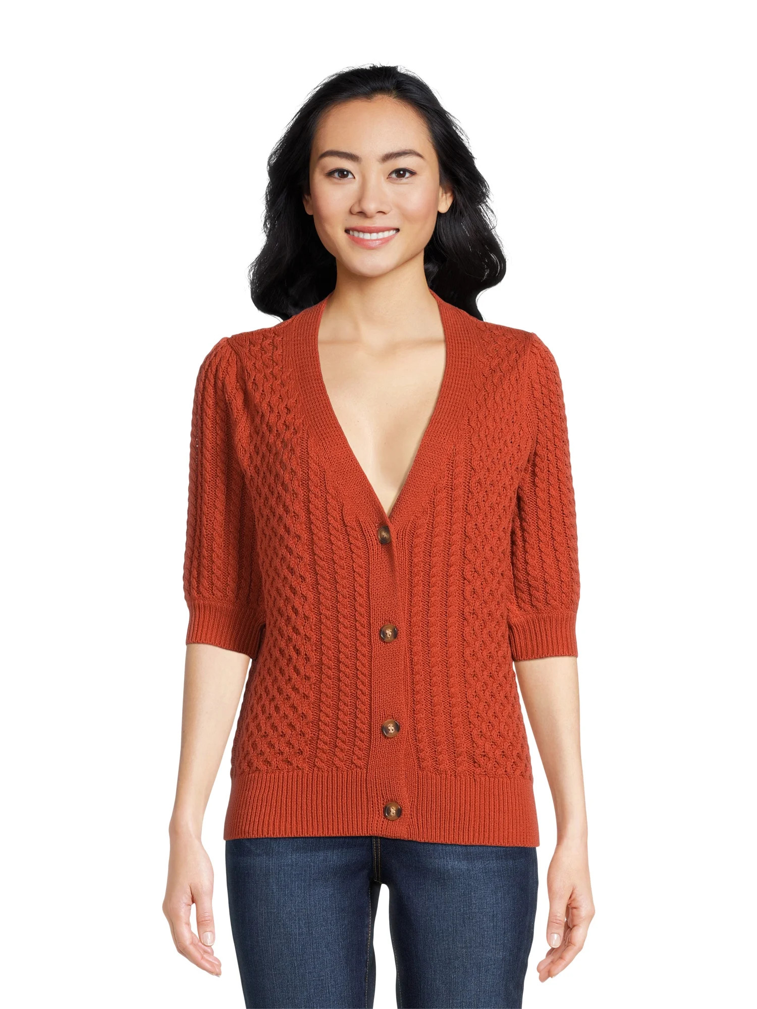 Time and Tru Women's Boyfriend Cardigan Sweater with Elbow Sleeves, Midweight, Sizes XS-XXXL - Wa... | Walmart (US)