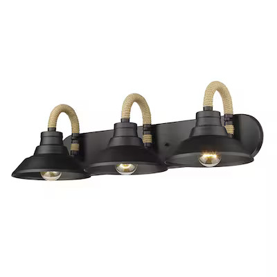 Golden Lighting Journey 26-in 3 -Light Distressed Black Industrial Vanity light | Lowe's
