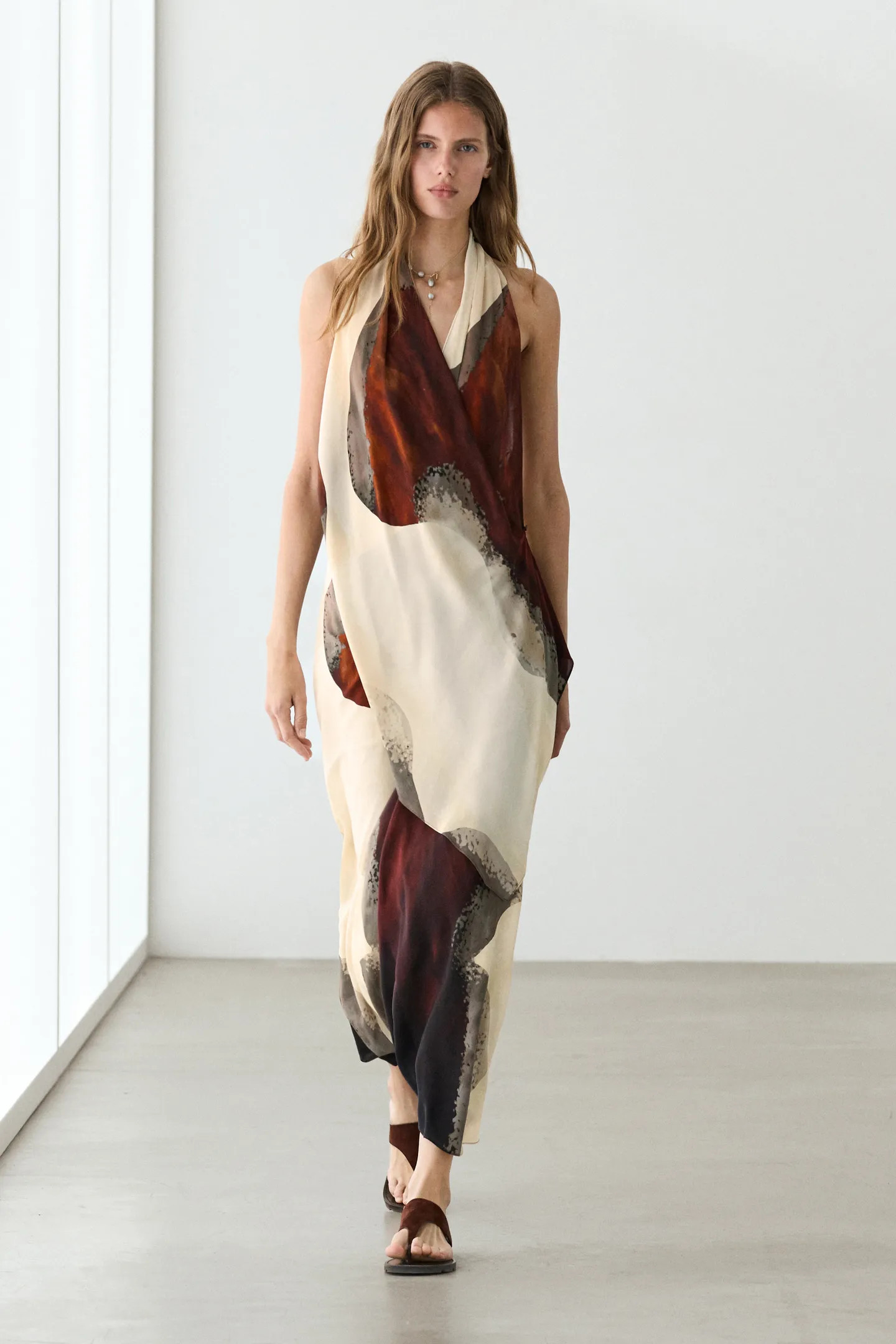 Long flowing halter neck dress | Massimo Dutti UK