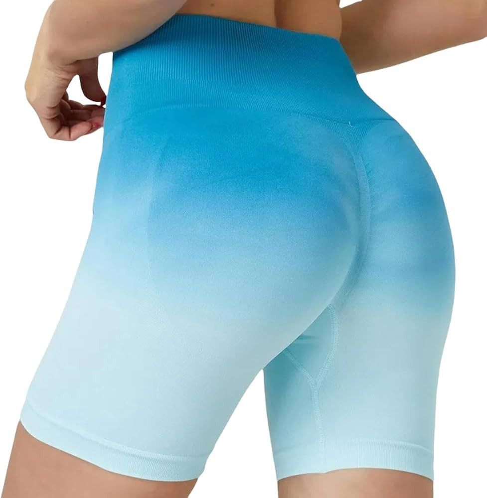 Gradient Colour Wide Waist Sports Shorts Women Workout Running Yoga Shorts Seamless Push Up | Amazon (US)