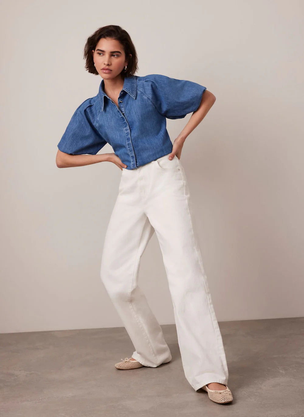 Indigo Denim Puff Sleeve Shirt | Mint Velvet