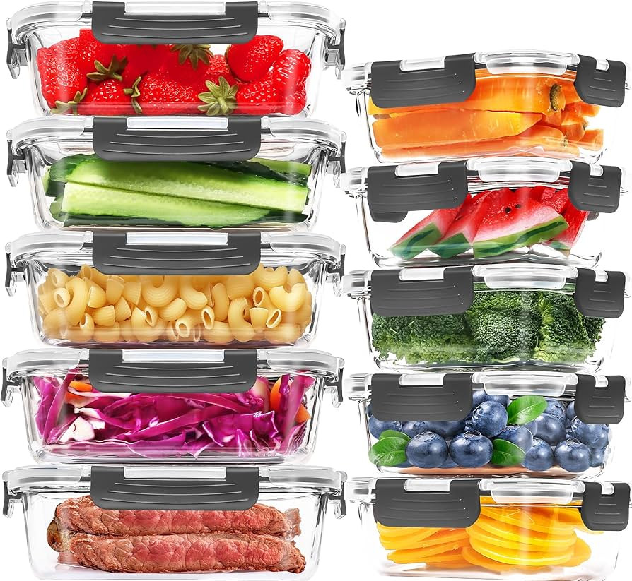 Skroam 10-Pack Glass Meal Prep Containers, Food Storage Containers with Snap Locking Lids, Airtig... | Amazon (US)